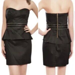 Sine Anthropologie Women's Black Strapless Peplum Zipper Mini Dress ~ 6 ~ NWT